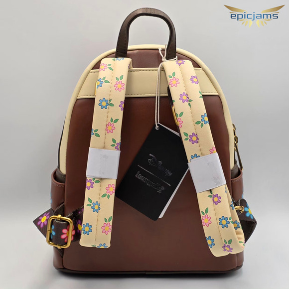 Loungefly Disney Tangled Pascal Flower Floral Brown Mini Backpack Bag New - Picture 5 of 7